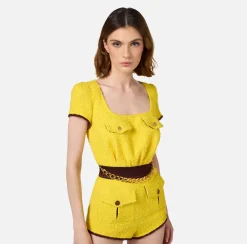 Elisabetta Franchi Jumpsuits|Tweed romper suit with pockets Mimosa/RougeNoir