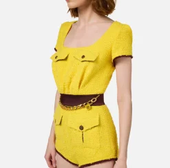 Elisabetta Franchi Jumpsuits|Tweed romper suit with pockets Mimosa/RougeNoir