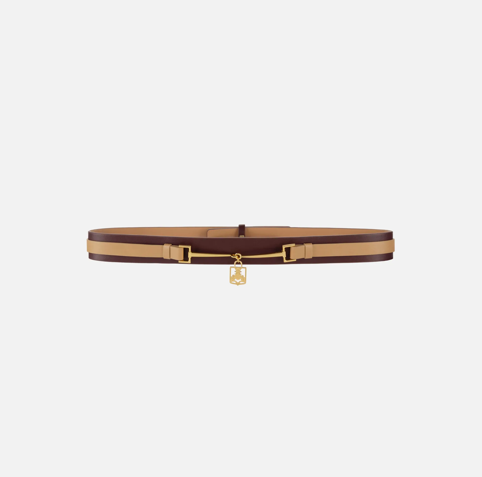 Elisabetta Franchi Belts|Two-colour belt with horsebit Camel/RougeNoir