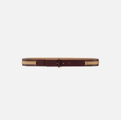 Elisabetta Franchi Belts|Two-colour belt with horsebit Camel/RougeNoir