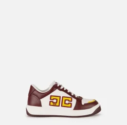 Elisabetta Franchi Sneakers & Flat Shoes|Two-colour logo leather sneakers RougeNoir/Ivory