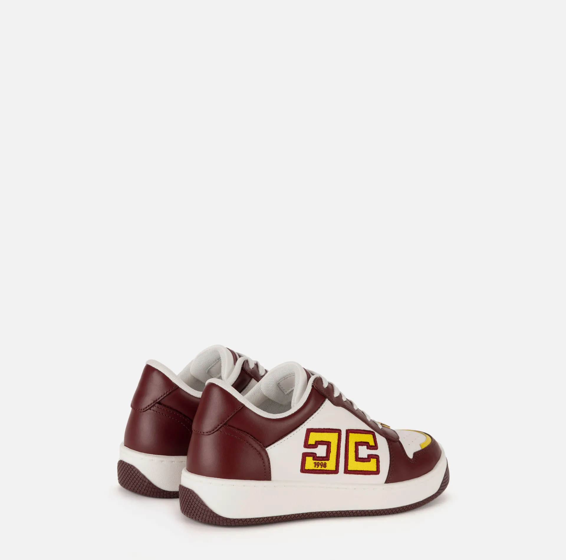 Elisabetta Franchi Sneakers & Flat Shoes|Two-colour logo leather sneakers RougeNoir/Ivory