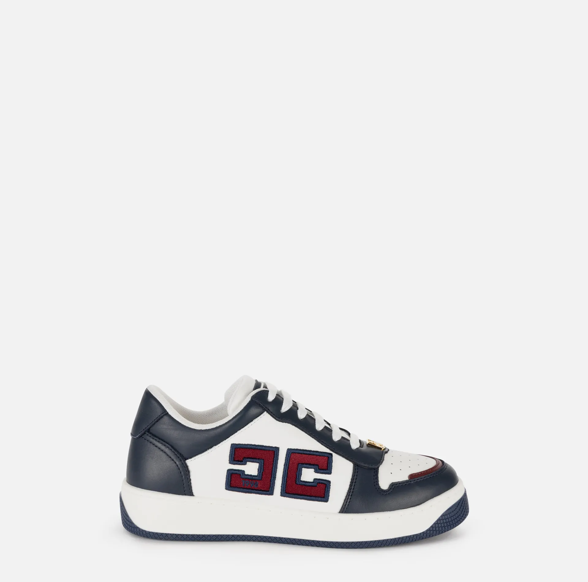 Elisabetta Franchi Sneakers & Flat Shoes|Two-colour logo leather sneakers Navy/Ivory