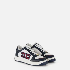 Elisabetta Franchi Sneakers & Flat Shoes|Two-colour logo leather sneakers Navy/Ivory