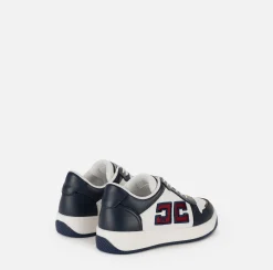 Elisabetta Franchi Sneakers & Flat Shoes|Two-colour logo leather sneakers Navy/Ivory