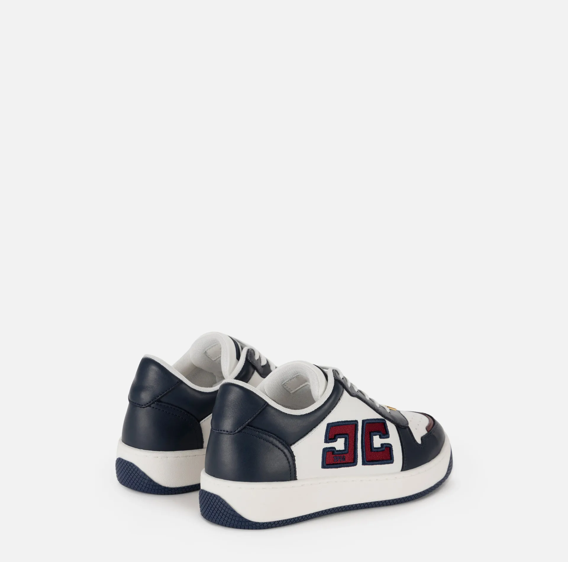 Elisabetta Franchi Sneakers & Flat Shoes|Two-colour logo leather sneakers Navy/Ivory