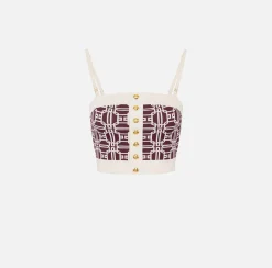 Elisabetta Franchi Top And T-Shirts|Viscose blend jacquard logo top RougeNoir/Butter
