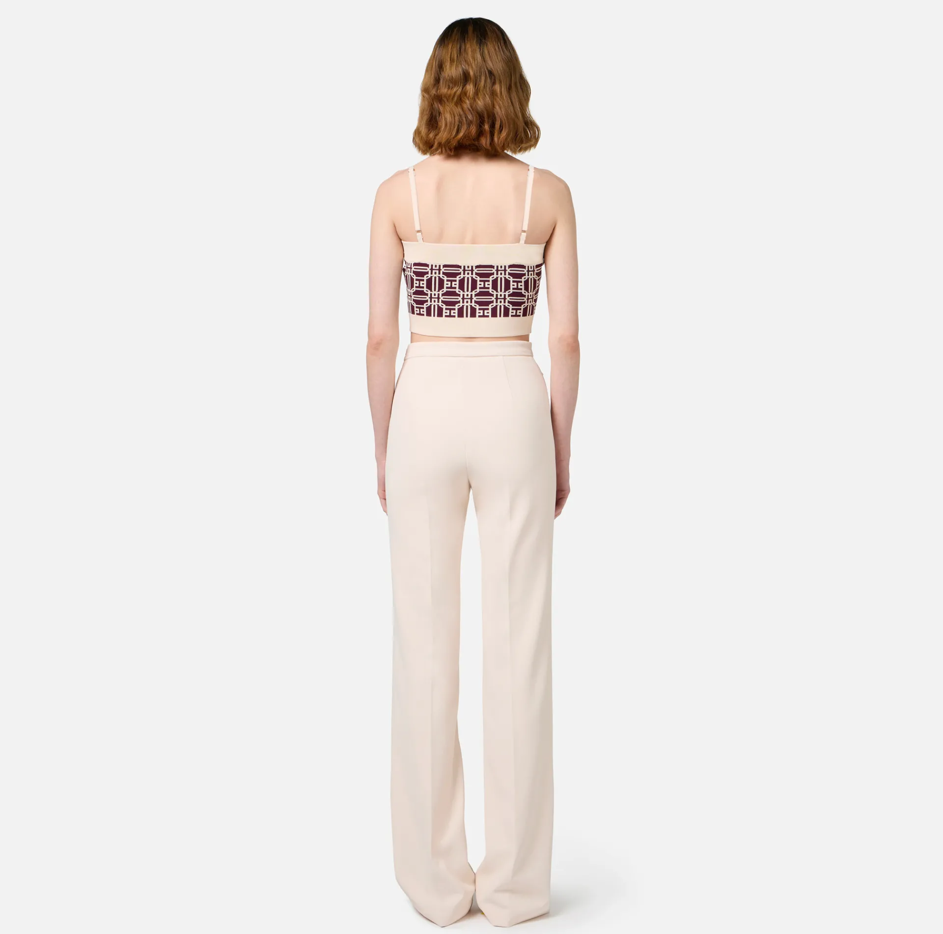 Elisabetta Franchi Top And T-Shirts|Viscose blend jacquard logo top RougeNoir/Butter