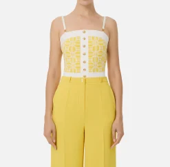 Elisabetta Franchi Top And T-Shirts|Viscose blend jacquard logo top Mimosa/Ivory