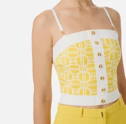 Elisabetta Franchi Top And T-Shirts|Viscose blend jacquard logo top Mimosa/Ivory