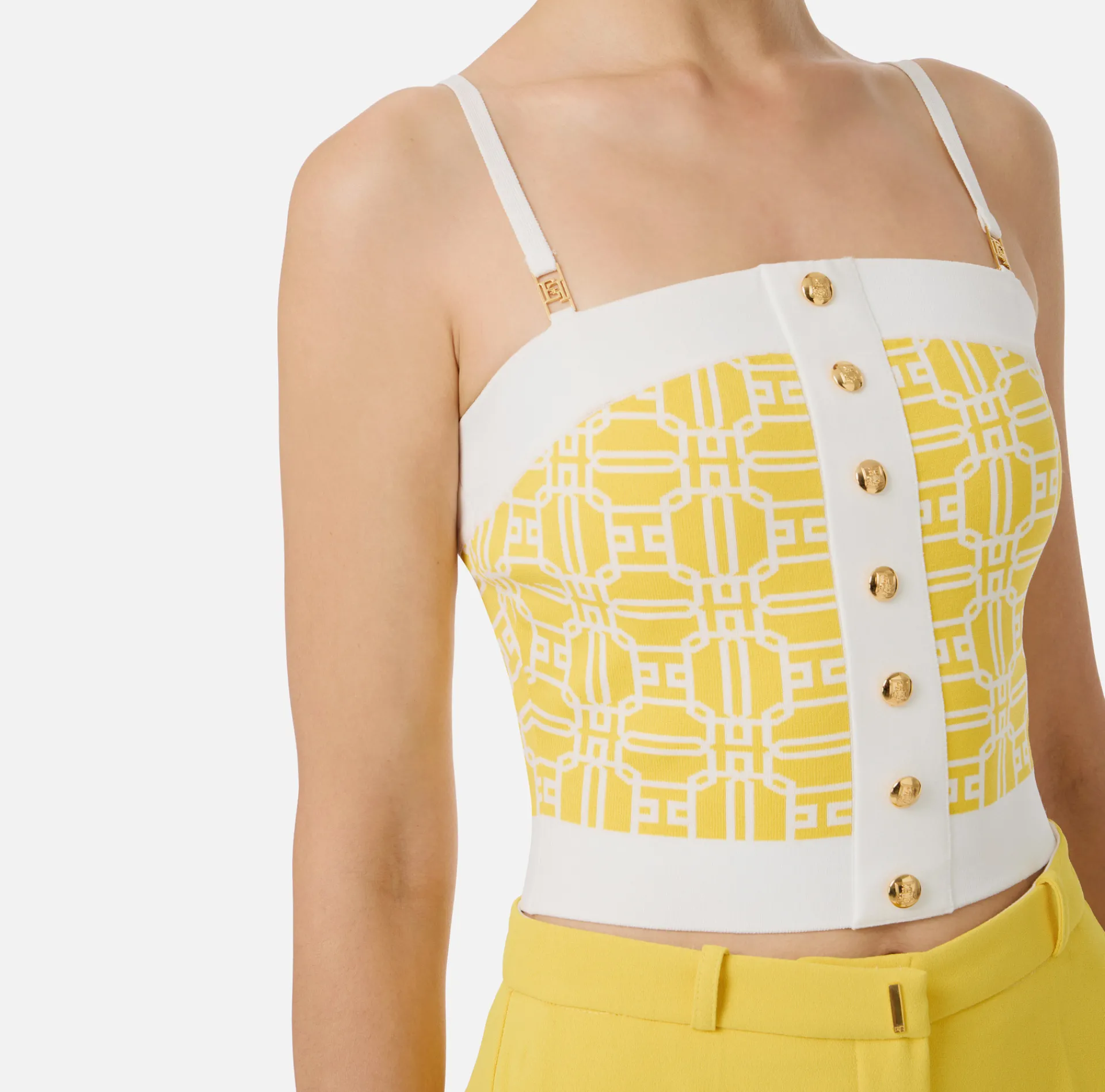 Elisabetta Franchi Top And T-Shirts|Viscose blend jacquard logo top Mimosa/Ivory