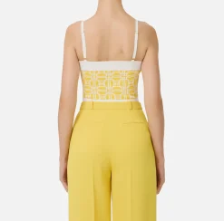 Elisabetta Franchi Top And T-Shirts|Viscose blend jacquard logo top Mimosa/Ivory