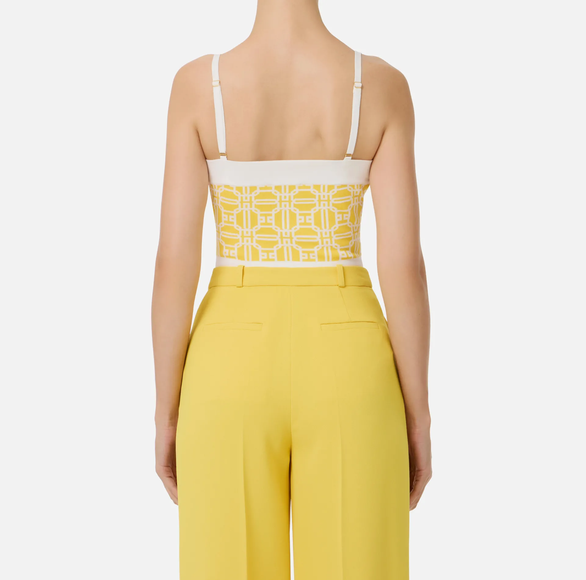 Elisabetta Franchi Top And T-Shirts|Viscose blend jacquard logo top Mimosa/Ivory