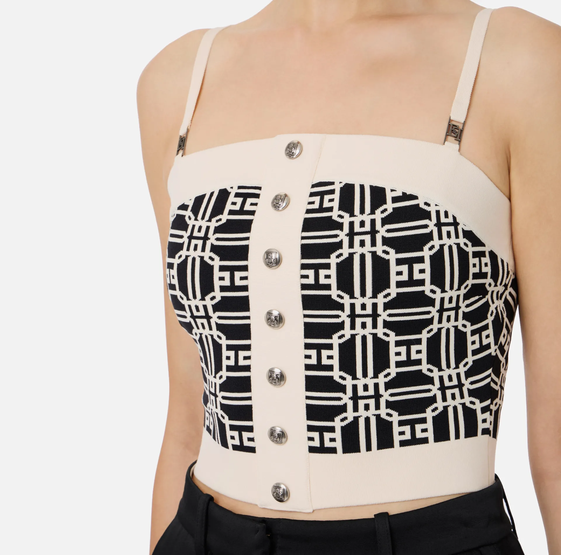 Elisabetta Franchi Top And T-Shirts|Viscose blend jacquard logo top Black/Butter