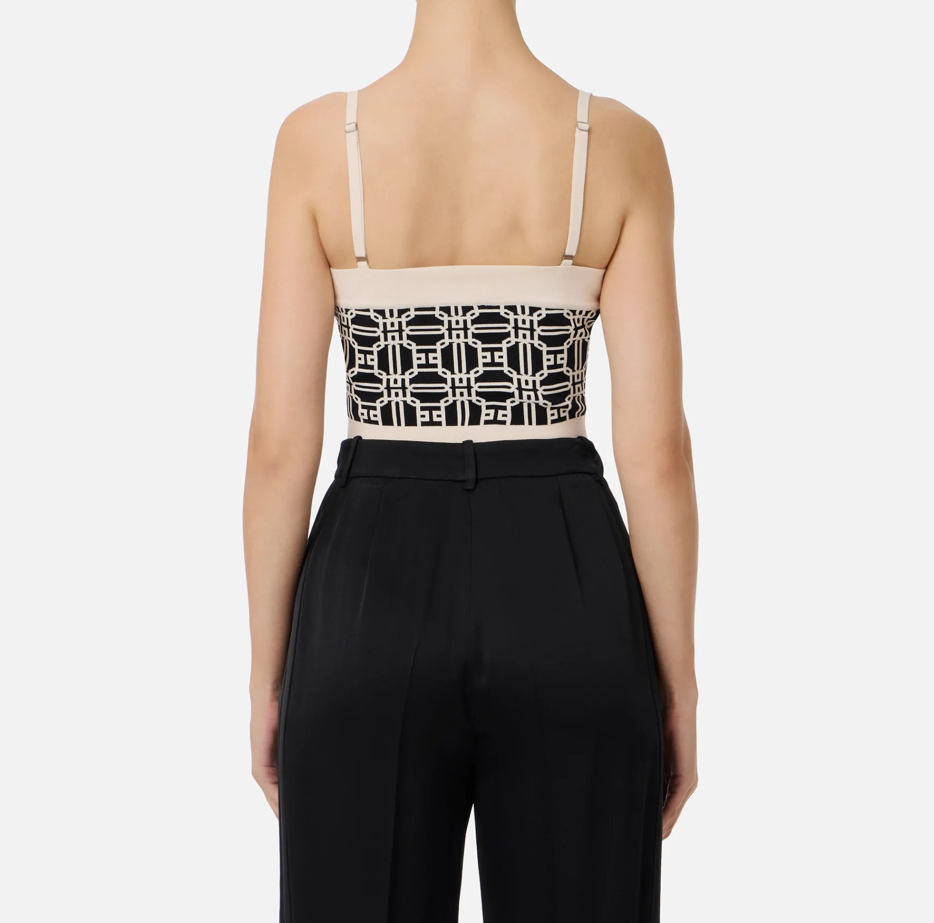 Elisabetta Franchi Top And T-Shirts|Viscose blend jacquard logo top Black/Butter