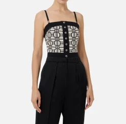 Elisabetta Franchi Top And T-Shirts|Viscose blend jacquard logo top Butter/Black