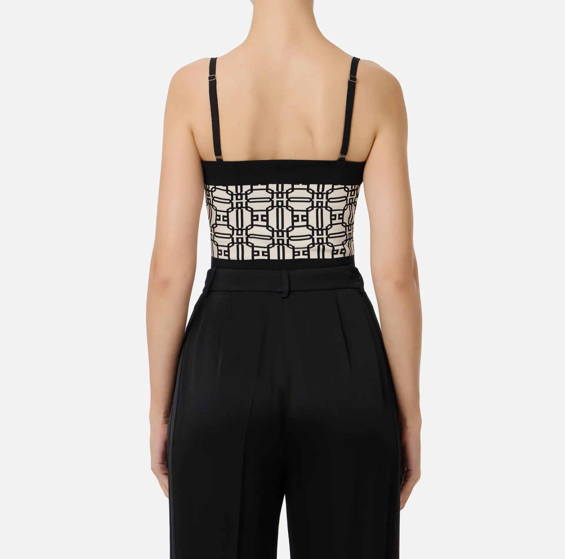 Elisabetta Franchi Top And T-Shirts|Viscose blend jacquard logo top Butter/Black