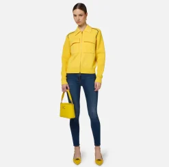 Elisabetta Franchi Knitwear And Sweatshirts|Viscose bomber jacket with logo patch Mimosa/Navy