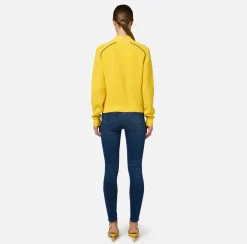 Elisabetta Franchi Knitwear And Sweatshirts|Viscose bomber jacket with logo patch Mimosa/Navy