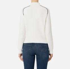 Elisabetta Franchi Knitwear And Sweatshirts|Viscose bomber jacket with logo patch Ivory/Black