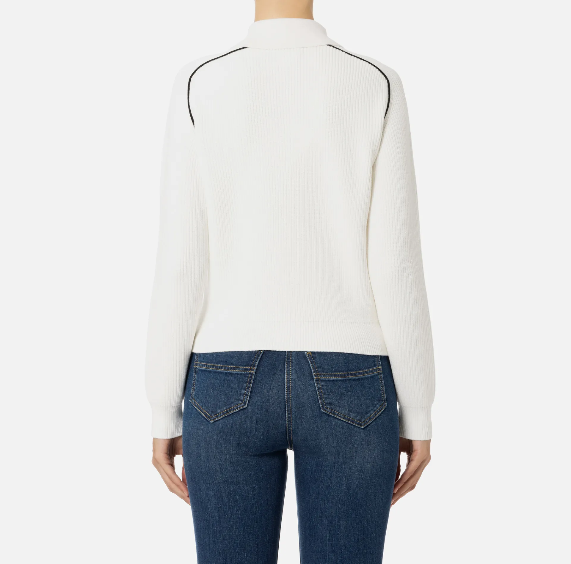 Elisabetta Franchi Knitwear And Sweatshirts|Viscose bomber jacket with logo patch Ivory/Black