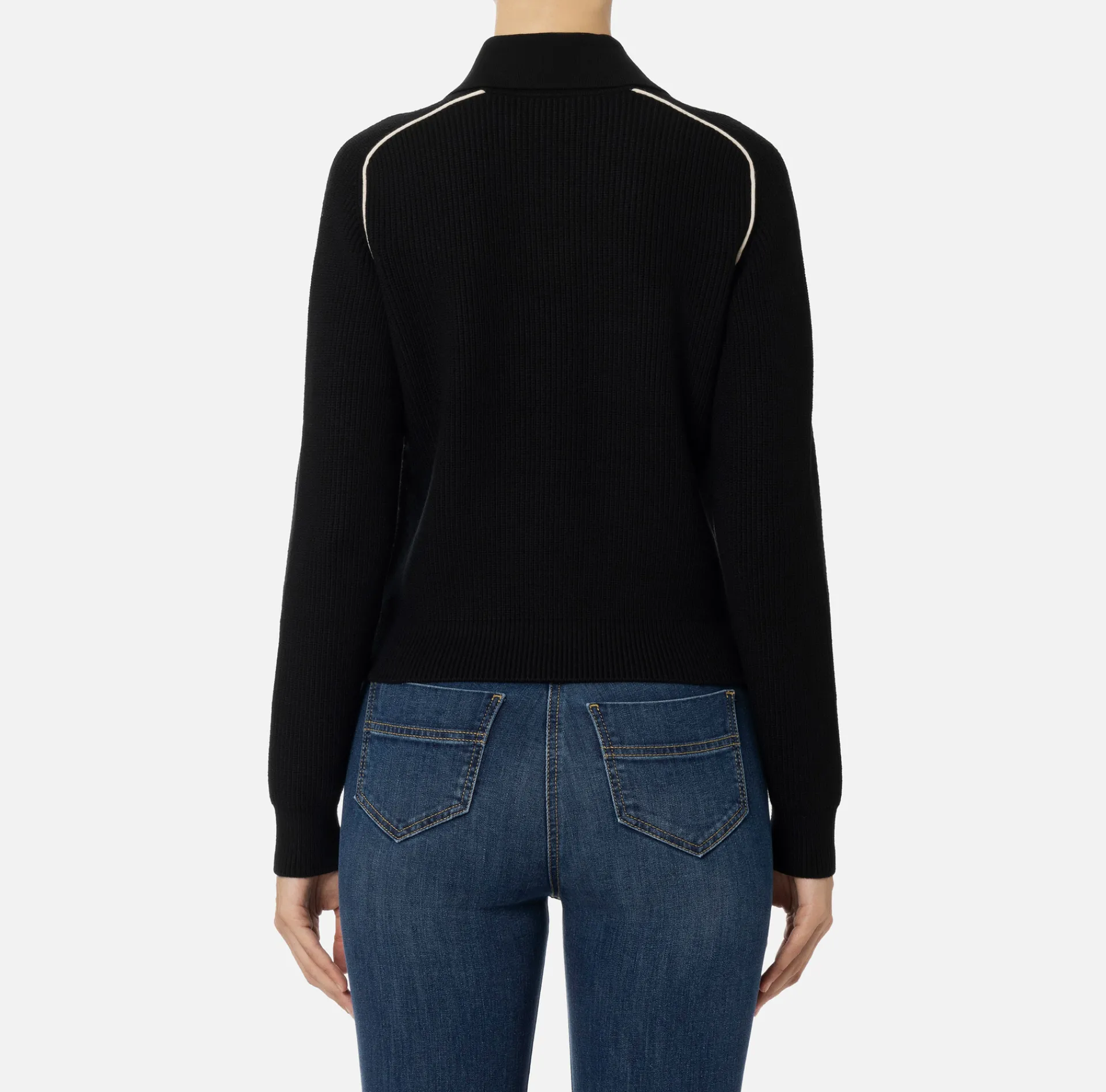 Elisabetta Franchi Knitwear And Sweatshirts|Viscose bomber jacket with logo patch Black/Butter