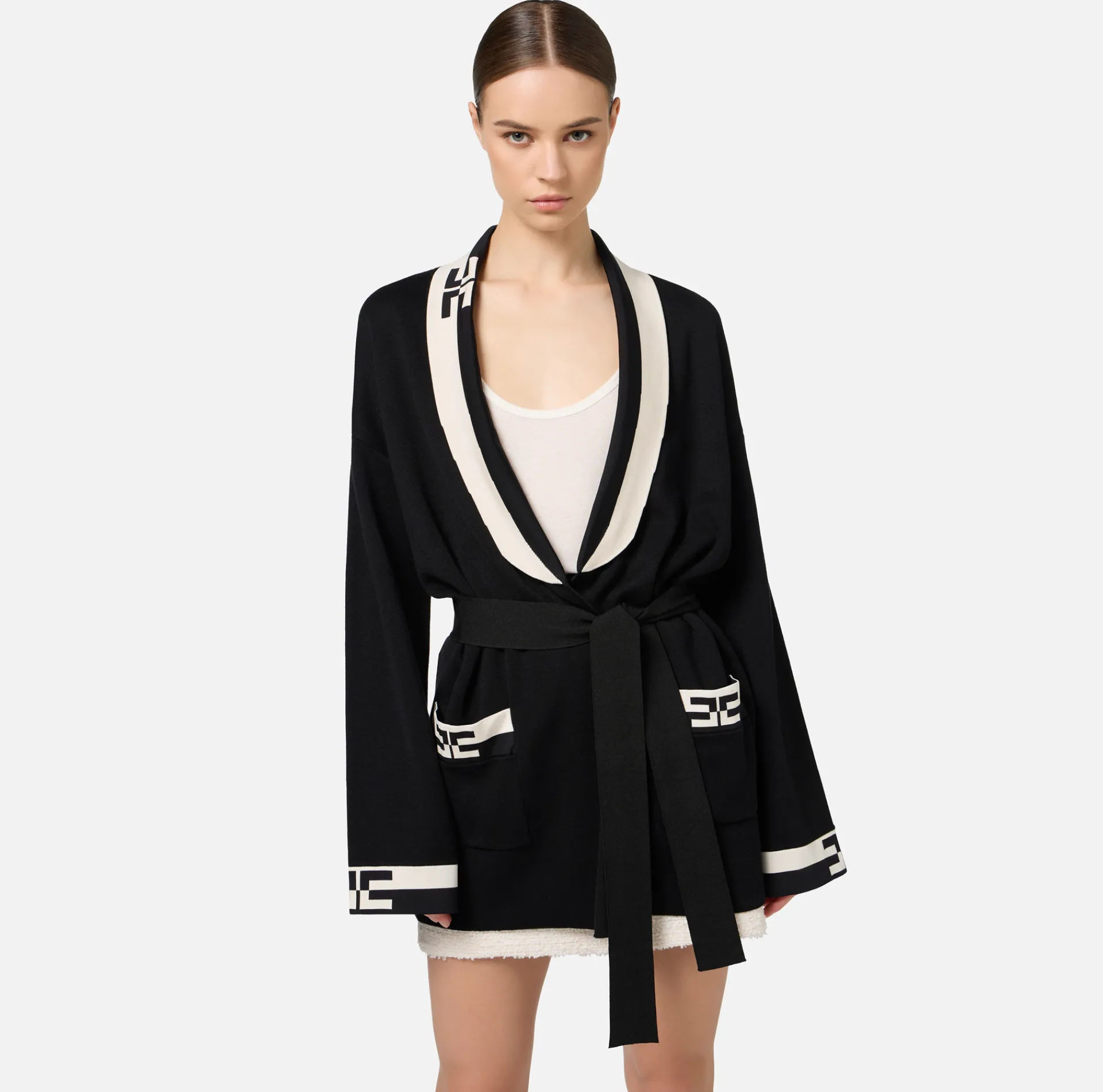 Elisabetta Franchi Knitwear And Sweatshirts|Viscose cardigan with logo bands