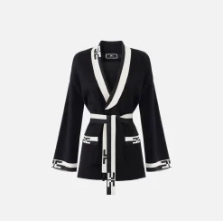 Elisabetta Franchi Knitwear And Sweatshirts|Viscose cardigan with logo bands Black/Butter