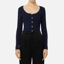 Elisabetta Franchi Knitwear And Sweatshirts|Viscose cardigan with pleated effect Navy