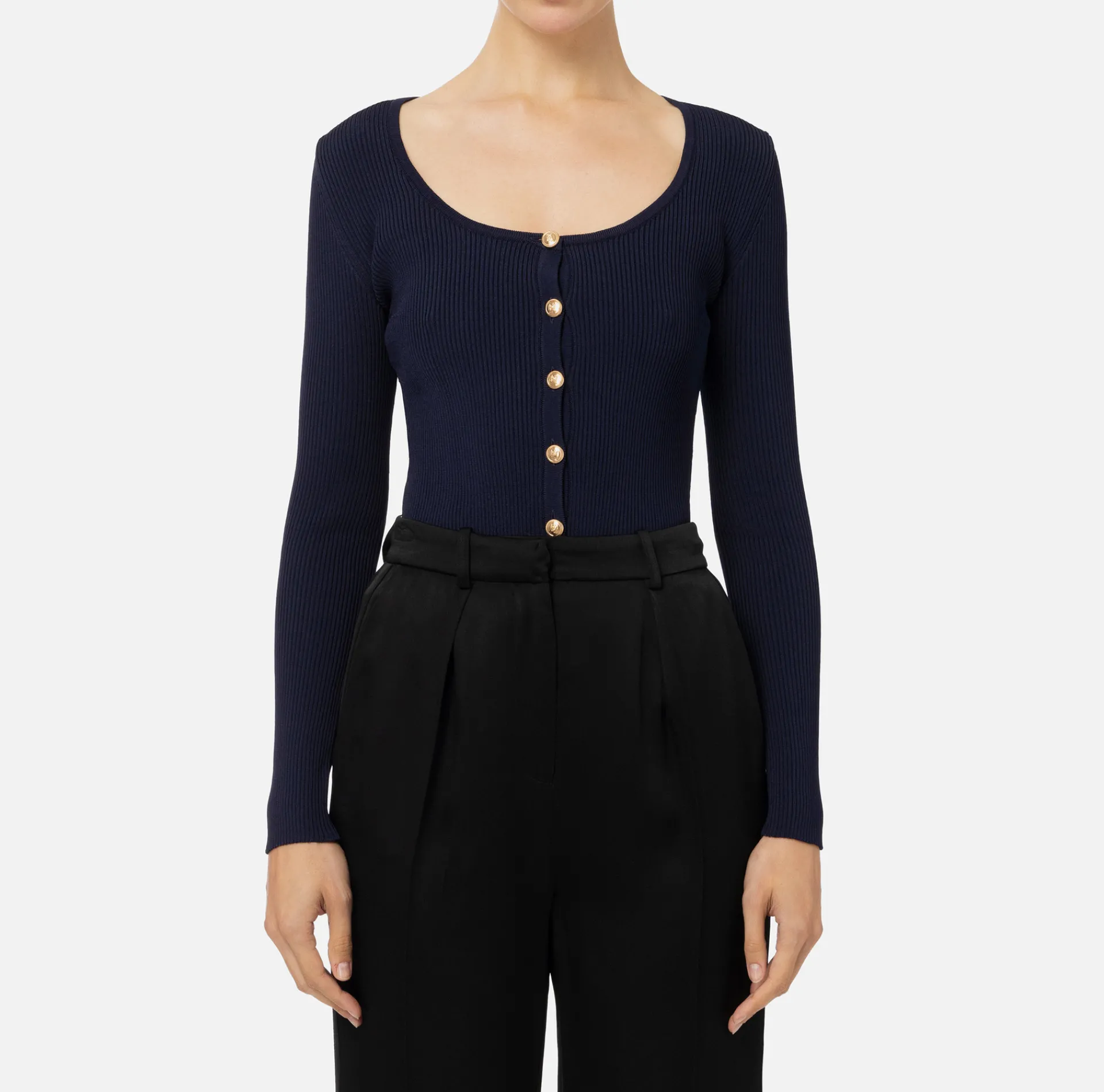 Elisabetta Franchi Knitwear And Sweatshirts|Viscose cardigan with pleated effect Navy