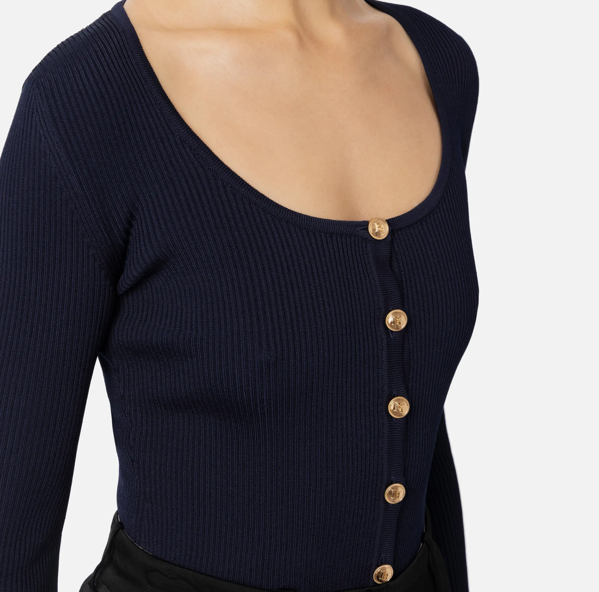 Elisabetta Franchi Knitwear And Sweatshirts|Viscose cardigan with pleated effect Navy