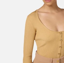 Elisabetta Franchi Knitwear And Sweatshirts|Viscose cardigan with pleated effect Bronze