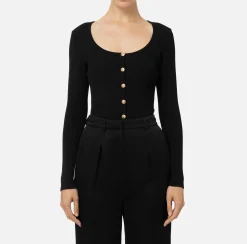 Elisabetta Franchi Knitwear And Sweatshirts|Viscose cardigan with pleated effect Black