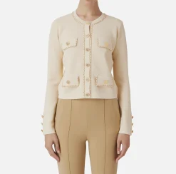 Elisabetta Franchi Knitwear And Sweatshirts|Viscose cropped jacket with chain Cream
