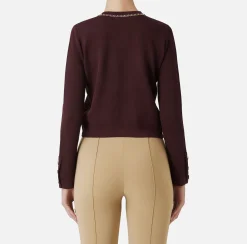 Elisabetta Franchi Knitwear And Sweatshirts|Viscose cropped jacket with chain RougeNoir
