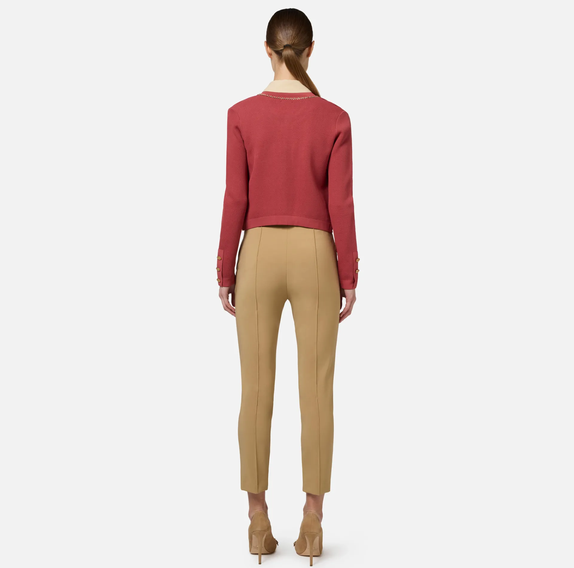 Elisabetta Franchi Knitwear And Sweatshirts|Viscose cropped jacket with chain Eyeshadow