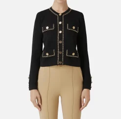 Elisabetta Franchi Knitwear And Sweatshirts|Viscose cropped jacket with chain Black
