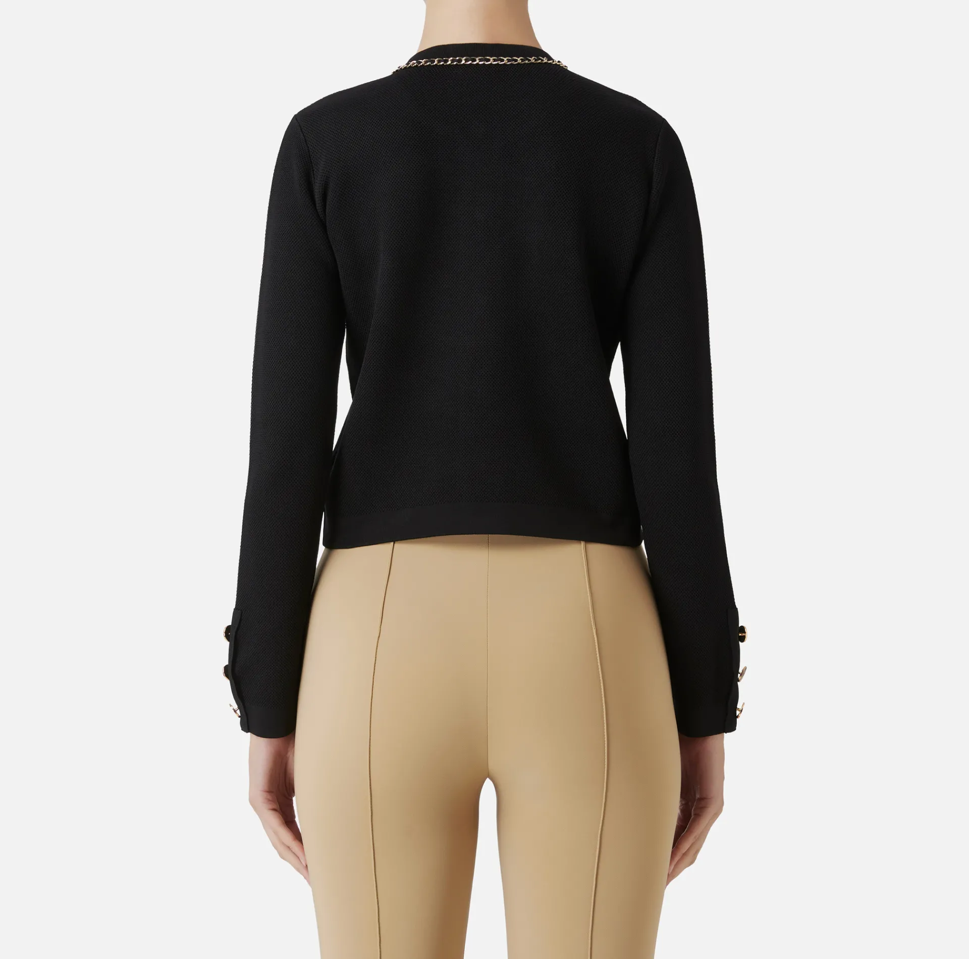 Elisabetta Franchi Knitwear And Sweatshirts|Viscose cropped jacket with chain Black