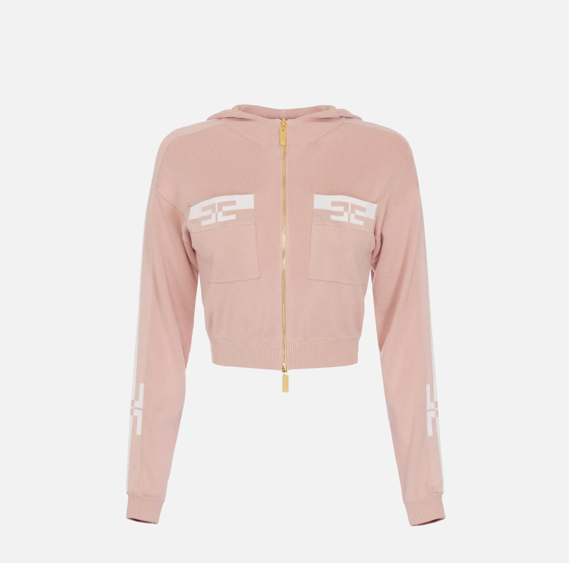 Elisabetta Franchi Knitwear And Sweatshirts|Viscose cropped sweatshirt with logo bands