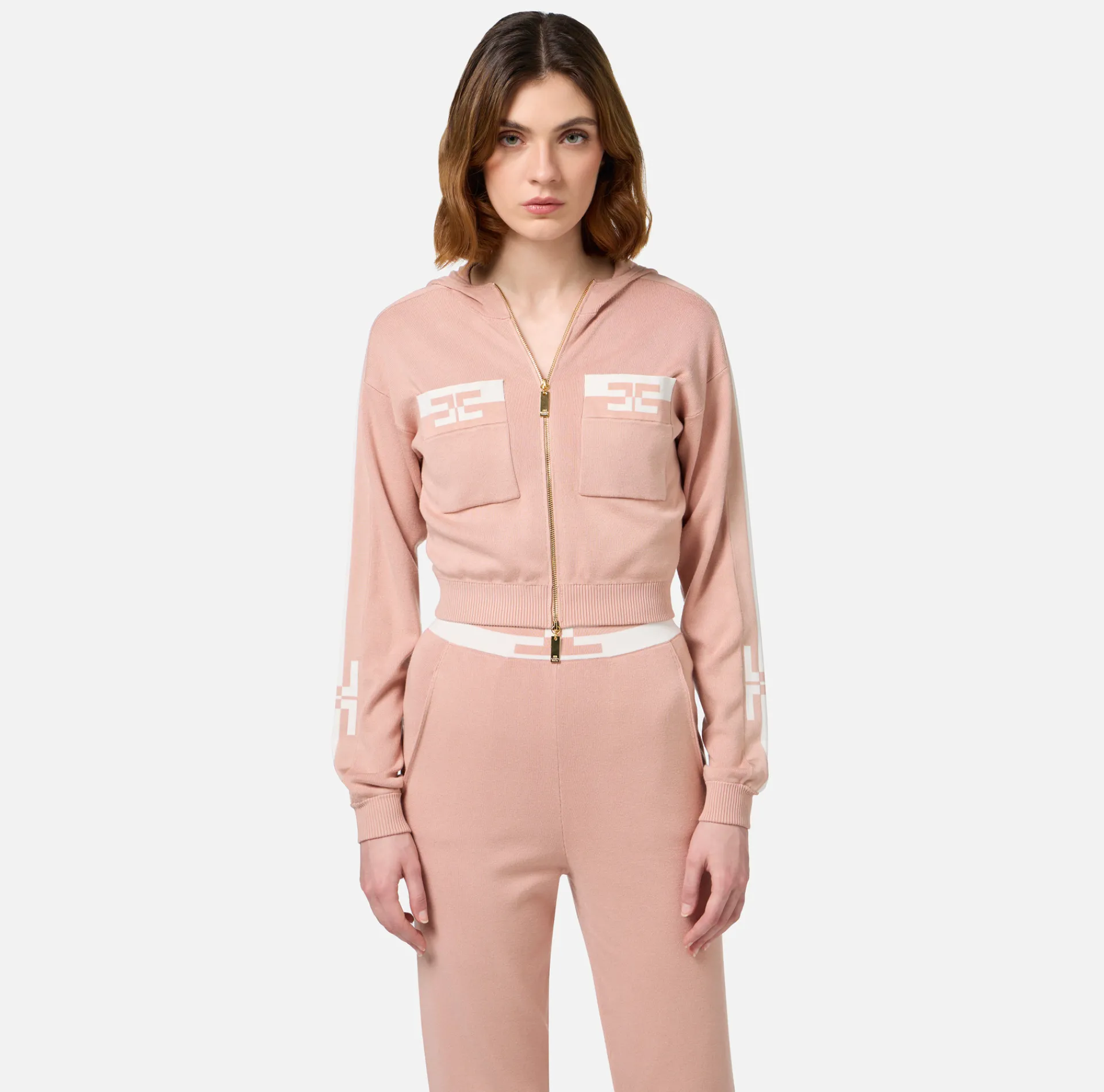 Elisabetta Franchi Knitwear And Sweatshirts|Viscose cropped sweatshirt with logo bands