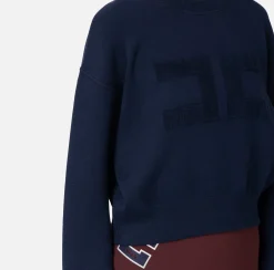 Elisabetta Franchi Knitwear And Sweatshirts|Viscose cropped sweatshirt with logo embroidery Navy