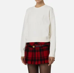 Elisabetta Franchi Knitwear And Sweatshirts|Viscose cropped sweatshirt with logo embroidery Ivory