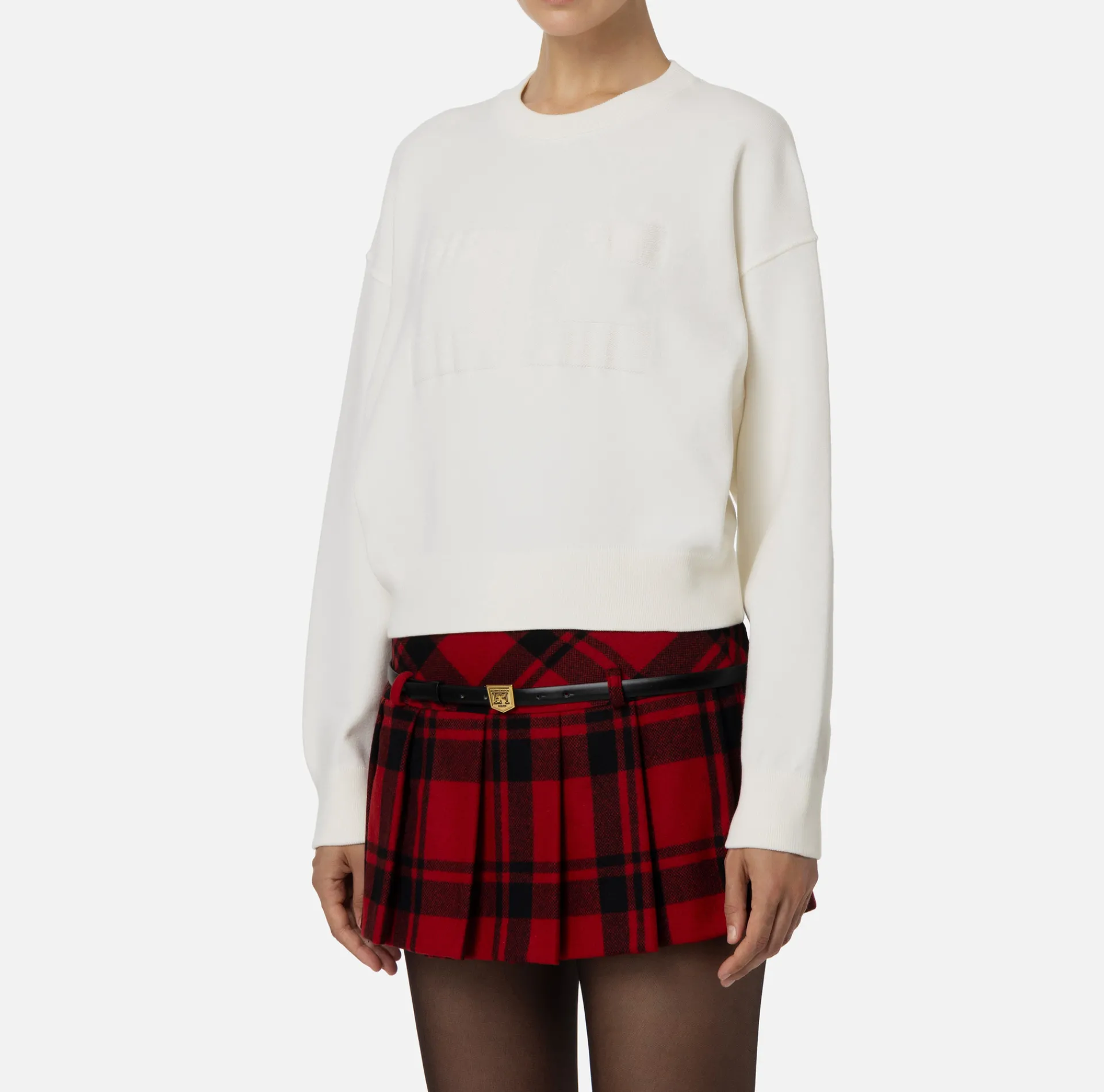 Elisabetta Franchi Knitwear And Sweatshirts|Viscose cropped sweatshirt with logo embroidery Ivory