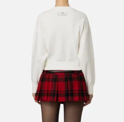 Elisabetta Franchi Knitwear And Sweatshirts|Viscose cropped sweatshirt with logo embroidery Ivory