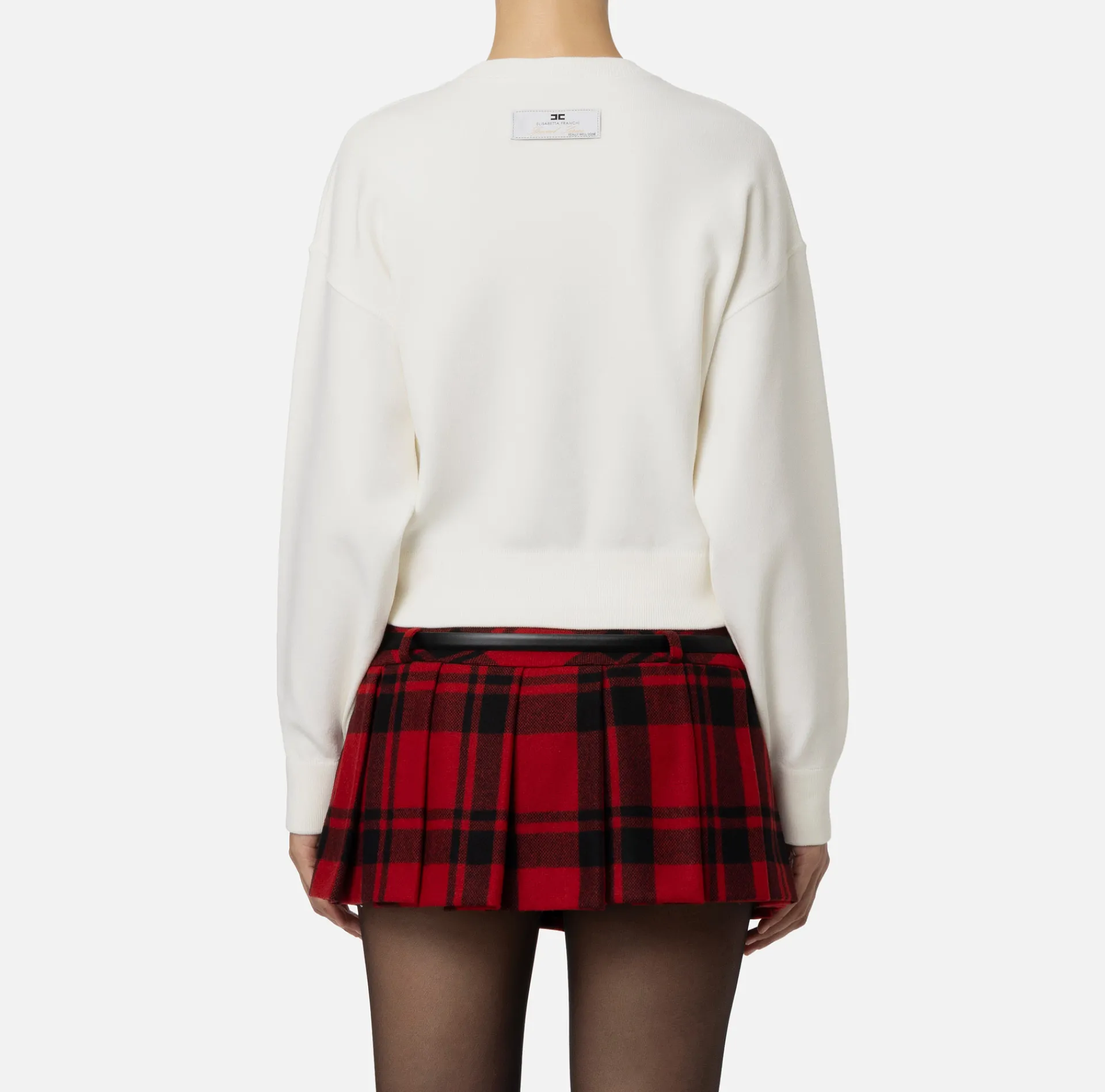 Elisabetta Franchi Knitwear And Sweatshirts|Viscose cropped sweatshirt with logo embroidery Ivory