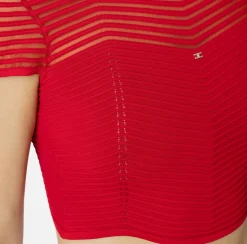 Elisabetta Franchi Top And T-Shirts|Viscose cropped top with herringbone pattern RedPassion