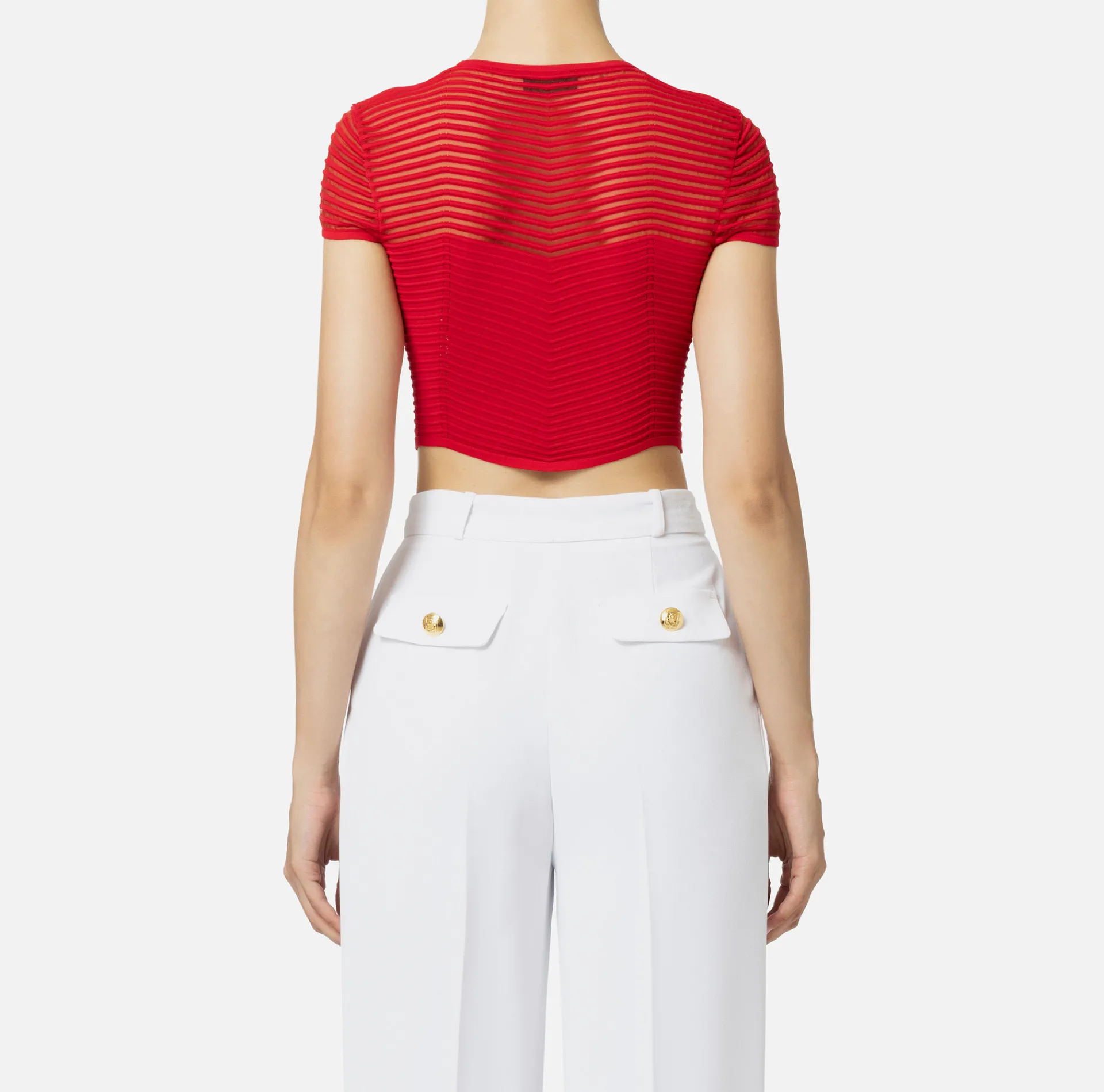 Elisabetta Franchi Top And T-Shirts|Viscose cropped top with herringbone pattern RedPassion