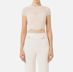 Elisabetta Franchi Top And T-Shirts|Viscose cropped top with herringbone pattern PowderPink