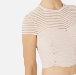 Elisabetta Franchi Top And T-Shirts|Viscose cropped top with herringbone pattern PowderPink