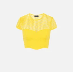 Elisabetta Franchi Top And T-Shirts|Viscose cropped top with herringbone pattern Mimosa